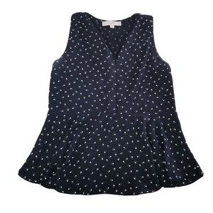 Loft Peplum Shirt Women Size XSP Sleeveless Black White Style 413359